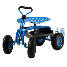 Rolling Garden Cart with Extendable Steering Handle - Blue