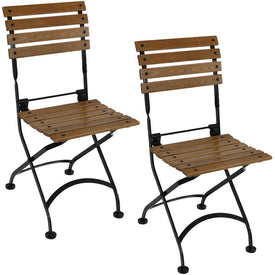 European Chestnut Wood Folding Bistro Side Chairs Set of 2