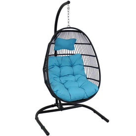 Julia Hanging Egg Chair with Cushions and Stand - Blue