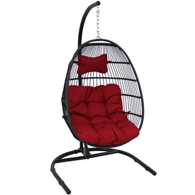 Julia Hanging Egg Chair with Cushions and Stand - Red