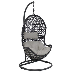Cordelia Resin Wicker Hanging Egg Chair with Cushions and Stand - Gray