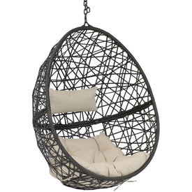 Caroline Resin Wicker Hanging Egg Chair with Cushions - Beige