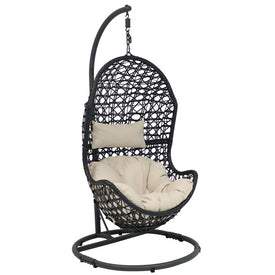 Cordelia Resin Wicker Hanging Egg Chair with Cushions and Stand - Beige