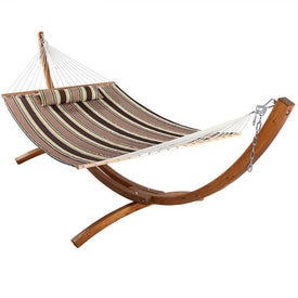 Quilted Fabric Two-Person Hammock with 12' Curved Wood Stand - Sandy Beach