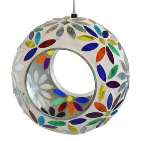 6" Mosaic Glass Fly-Through Hanging Bird Feeder - Rainbow Daisies