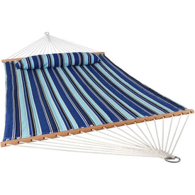 Two-Person Quilted Fabric Hammock with Spreader Bars and Pillow - Catalina Beach