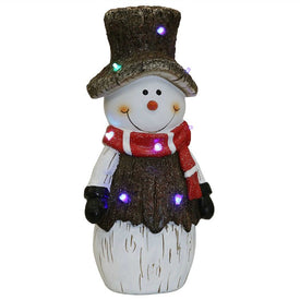 Rustic Twinkling Snowman Statue with LED Lights