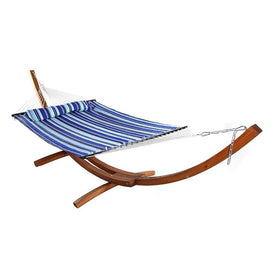 Quilted Two-Person Hammock with 13' Curved Wood Stand - Catalina Beach
