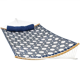 Quilted Hammock with Curved Spreader Bars Navy and Gray Octagon