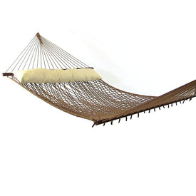 Two-Person Polyester Rope Patio Hammock with Spreader Bars and Pillow - Brown