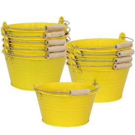 Galvanized Steel Bucket Planters with Handle Set of 10 - Yellow