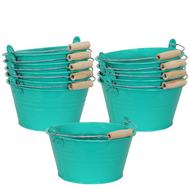 Galvanized Steel Bucket Planters with Handle Set of 10 - Teal