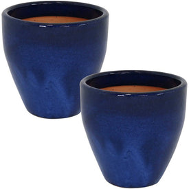 Resort 10" Ceramic Indoor/Outdoor Planters Set of 2 - Imperial Blue