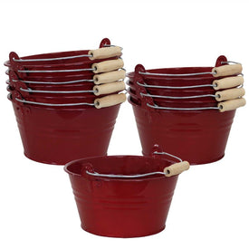 Galvanized Steel Bucket Planters with Handle Set of 10 - Garnet