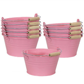 Galvanized Steel Bucket Planters with Handle Set of 10 - Pink