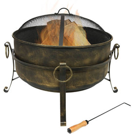 24" Steel Cauldron-Style Fire Pit with Spark Screen