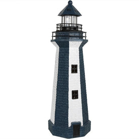 Vertical Stripe 36" Solar-Powered LED Lighthouse Outdoor Decor - Blue