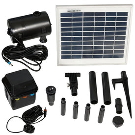 Solar-Powered Fountain Pump and Panel Kit with Battery Pack and LED Light - 132 GPH
