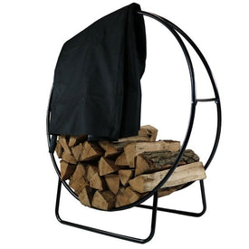48" Black Steel Outdoor Firewood Log Hoop with Black Cover