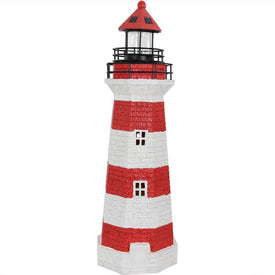 36" Solar-Powered LED Lighthouse Outdoor Decor - Red Horizontal Stripe