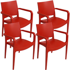 Landon Indoor/Outdoor Plastic Dining Armchairs Set of 4 - Red