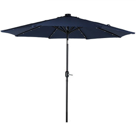 9' Patio Umbrella with Aluminum Pole, Tilt, Cranks and Solar-Powered Lights - Navy Blue