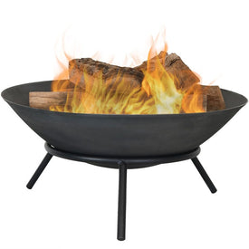 22" Raised Cast Iron Fire Pit Bowl with Steel Finish