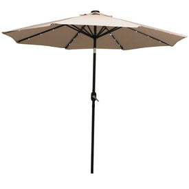 9' Patio Umbrella with Tilt, Crank, and Solar-Powered LED Lights - Beige