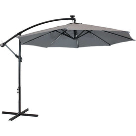 9' Offset Patio Umbrella with Solar-Powered LED Lights - Smoke