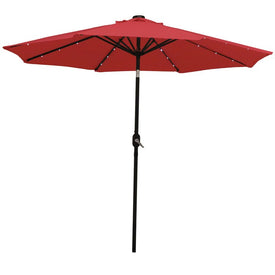 9' Patio Umbrella with Aluminum Pole, Tilt, Crank and Solar-Powered Lights - Red