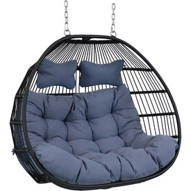 Liza Loveseat Hanging Egg Chair with Cushions - Gray