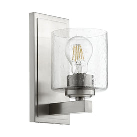 Signature Cylinder Single-Light Bathroom Wall Sconce with Clear Seeded Glass Shade