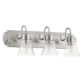 Traditional Three-Light Bathroom Vanity Fixture with Clear Seeded Glass Shades