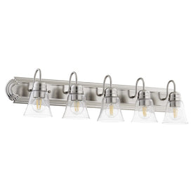 Traditional Five-Light Bathroom Vanity Fixture with Clear Seeded Glass Shades