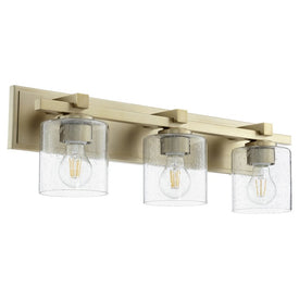 Signature Cylinder Three-Light Bathroom Vanity Fixture with Clear Seeded Glass Shades