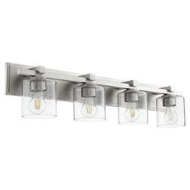 Signature Cylinder Four-Light Bathroom Vanity Fixture with Clear Seeded Glass Shades