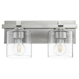 Signature Cylinder Two-Light Bathroom Vanity Fixture with Clear Seeded Glass Shades