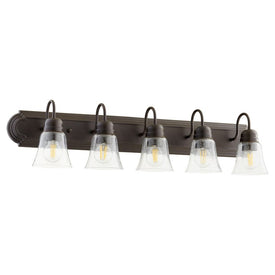 Traditional Five-Light Bathroom Vanity Fixture with Clear Seeded Glass Shades