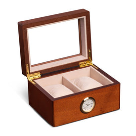 All In Time Wood Two-Watch Box with Quartz Movement Clock - Cherry