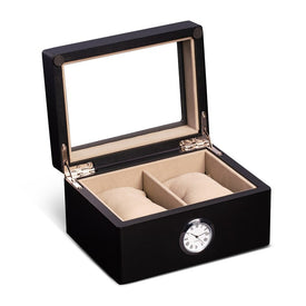 All In Time Wood Two-Watch Box with Quartz Movement Clock - Black