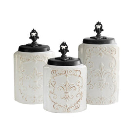 White Antique Canisters Set of 3
