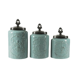 American Atelier Blue Antique Canisters Set of 3