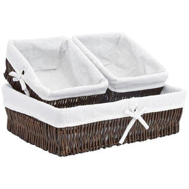 Willow Storage Baskets with Thick Poly-Cotton Liners Set of 3