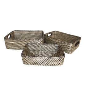 Around the Home Natural Seagrass with Black Accents Storage Baskets Set of 3