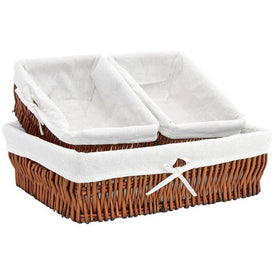 Willow Storage Baskets with Thick Poly-Cotton Liners Set of 3