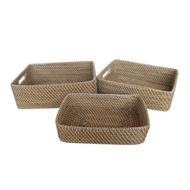 Around the Home Natural Seagrass with White Accents Storage Baskets Set of 3