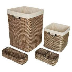 Around the Home Natural Seagrass with Black Accents Hamper and Bath Storage Baskets Set of 5