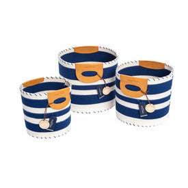 Nautica Coiled Cotton Rope Baskets with Large Cut-Out Faux Leather Handles Set of 3