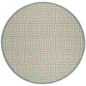 Rug Indoor/Outdoor 6'7" x 6'7" Cream/Aqua Round Polypropylene LND173L