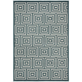 Rug Indoor/Outdoor 4' x 6' Cream/Turquoise Rectangular Polypropylene/Polyester COT941S